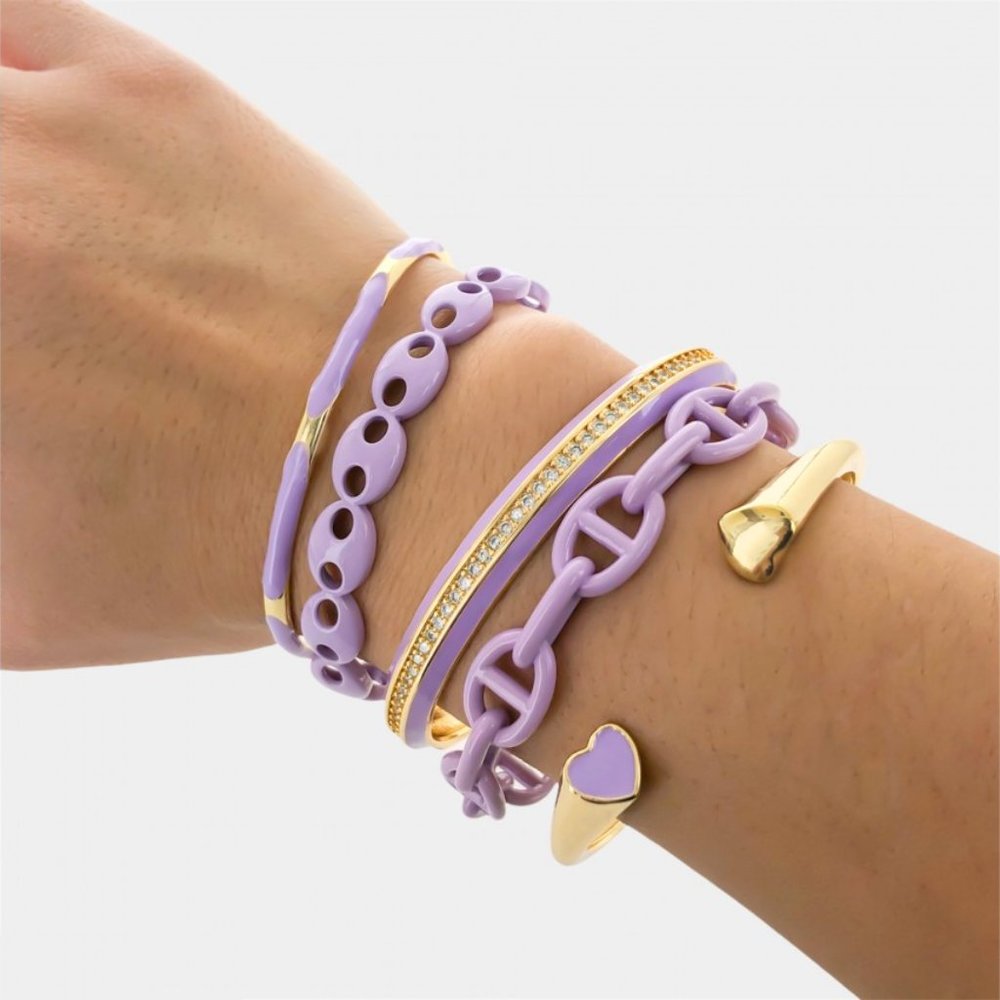 NEW Enamel Lavender Mariner Chain Cuff Bracelet - Picture 1 of 10
